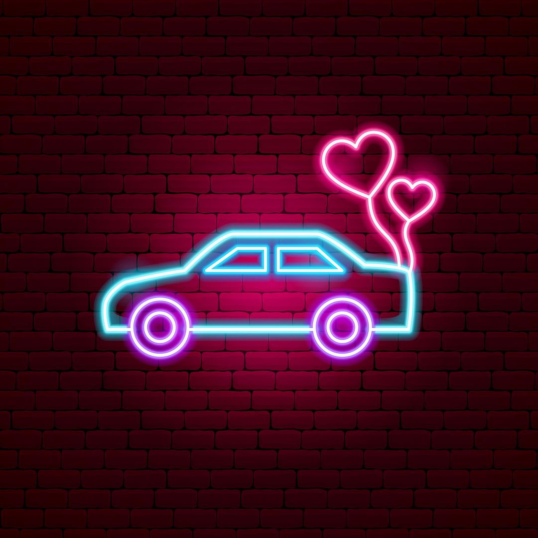 Just Married Car Love Heart Wedding Neon Sign