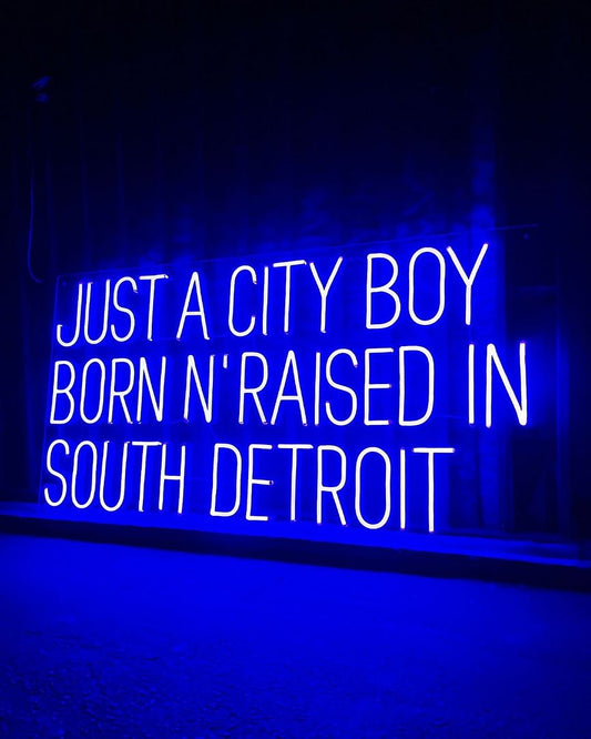 Just a City Boy Born and Raised in South Detroit Neon Sign