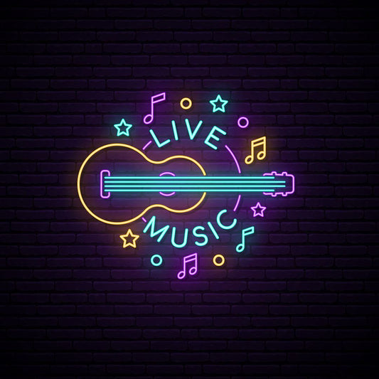 Live Music Guitar Music Notation Neon Sign