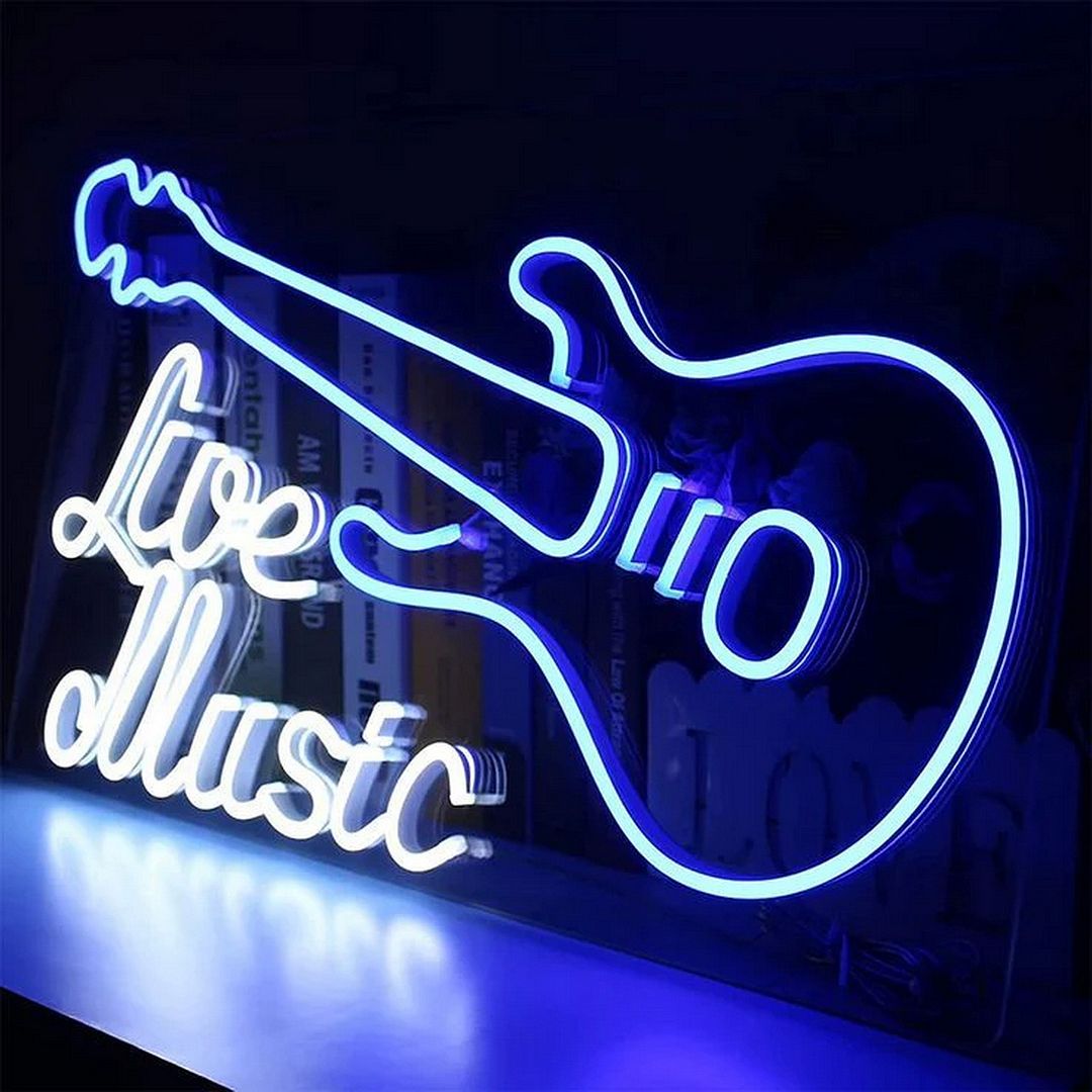 Live Music Guitar Neon Sign