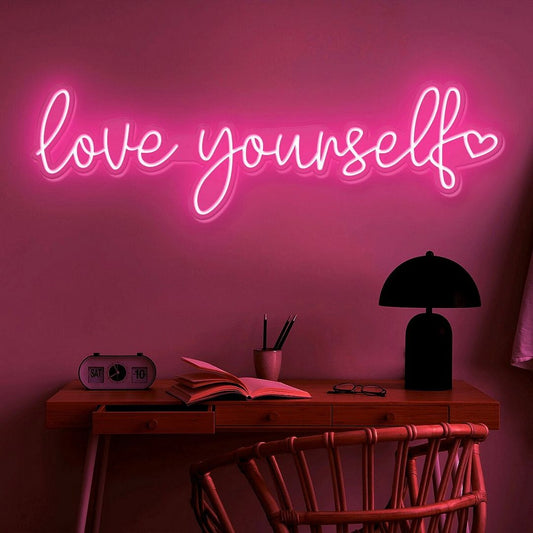 Love Yourself with a Heart Neon Sign