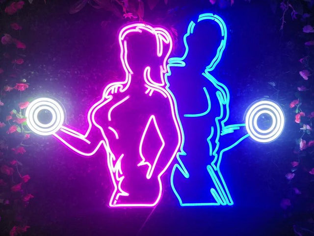 Man and Woman Training with Dumbbells LED Neon Sign for Storefront light up sign