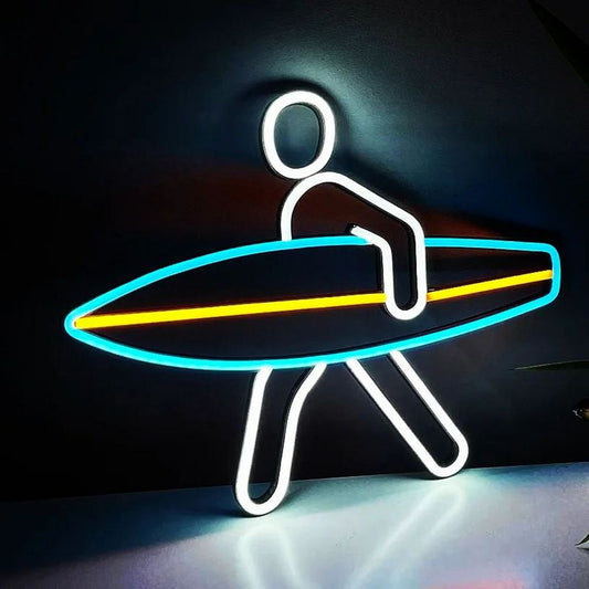 Man with Surfboard Neon Sign