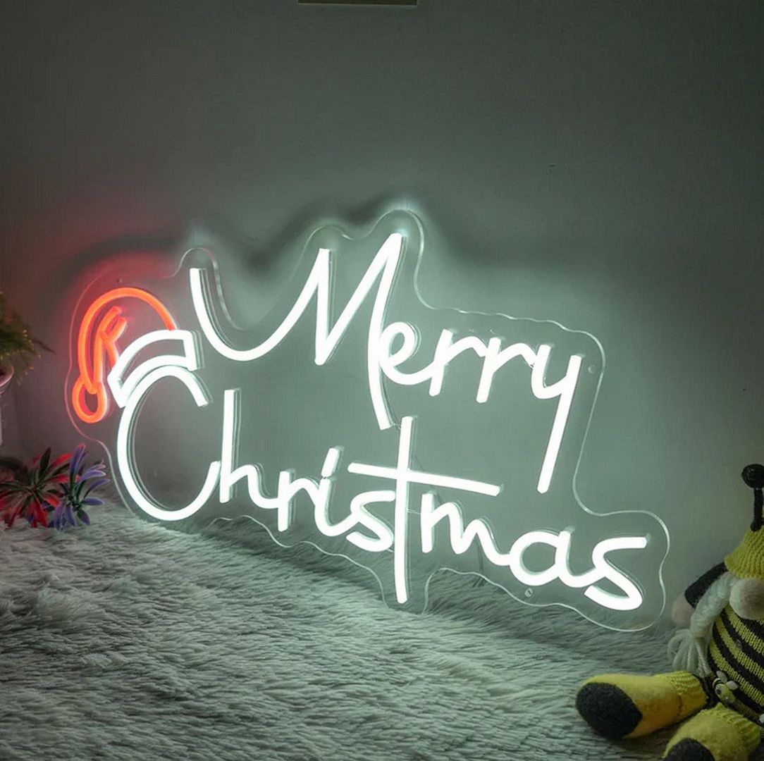 Merry Christams With Hat  Neon Sign