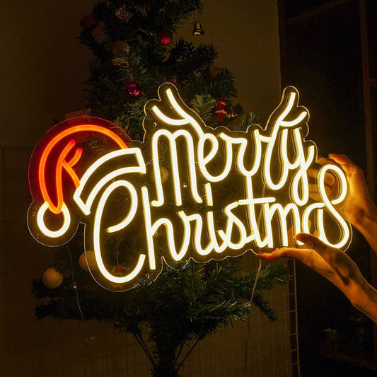 Merry Christams With Hat Neon Sign