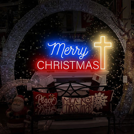 Merry Christmas with Cross Neon Sign