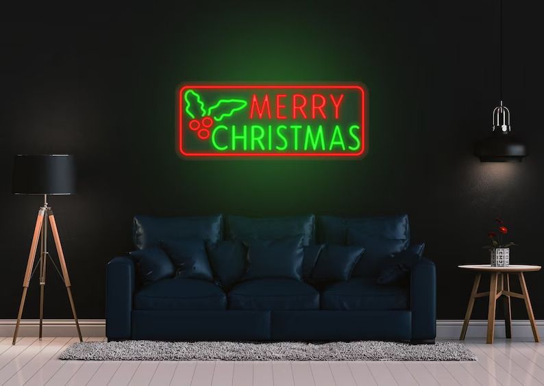 Merry Christmas with Holly Neon Sign