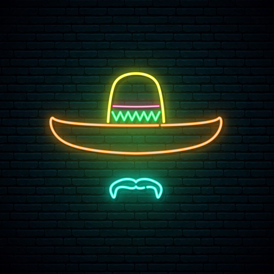 Mexico Sombrero Mustache Neon Sign