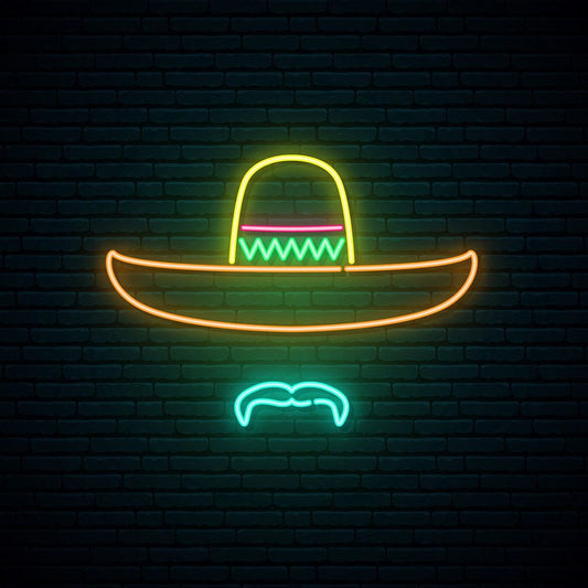 Mexico Sombrero Mustache Neon Sign