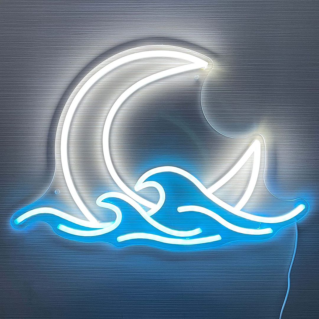 Moon Over Sea Neon Sign