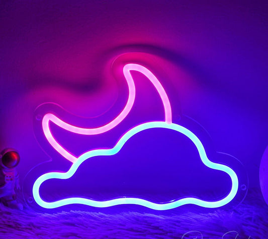 Moon and Cloud Neon Sign