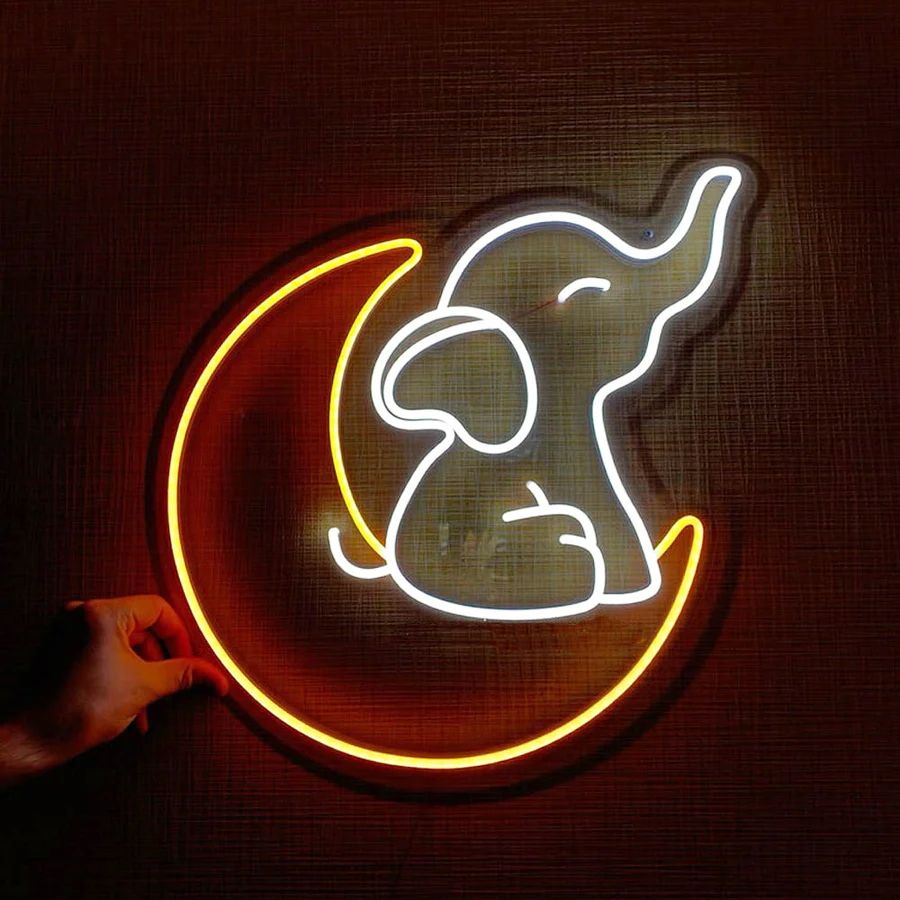 Moon and Elephant Neon Sign