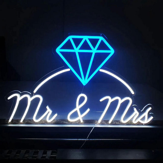 Mr and Mrs Diamond Wedding LED Neon Sign for Wedding light up sign
