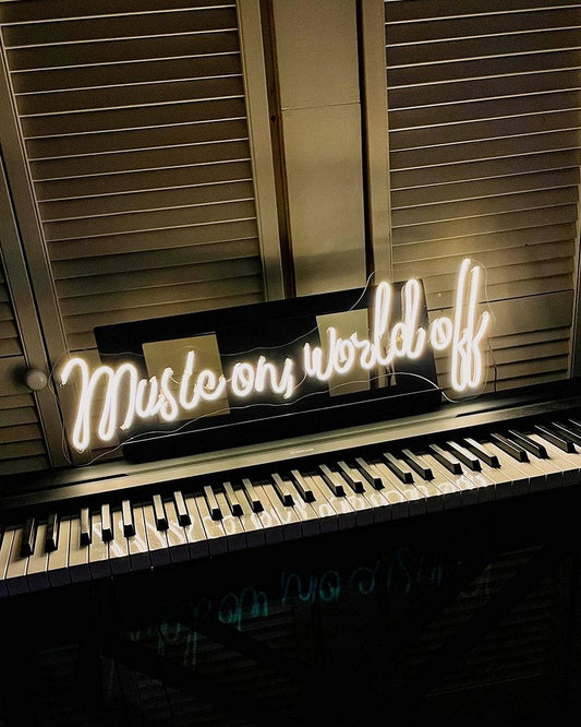 Music On World Off Neon Sign