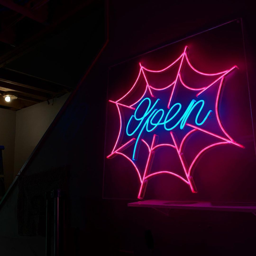 Open Spider Web Neon Sign