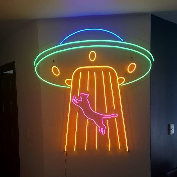 Outer Space UFO Cat Neon Sign