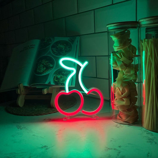 Pair of Cherries Neon Signs, Neon Lights, LED Neon Signs for Room, Bars Light Up Signs, Cool Neon Light Signs, Neon Wall Lights