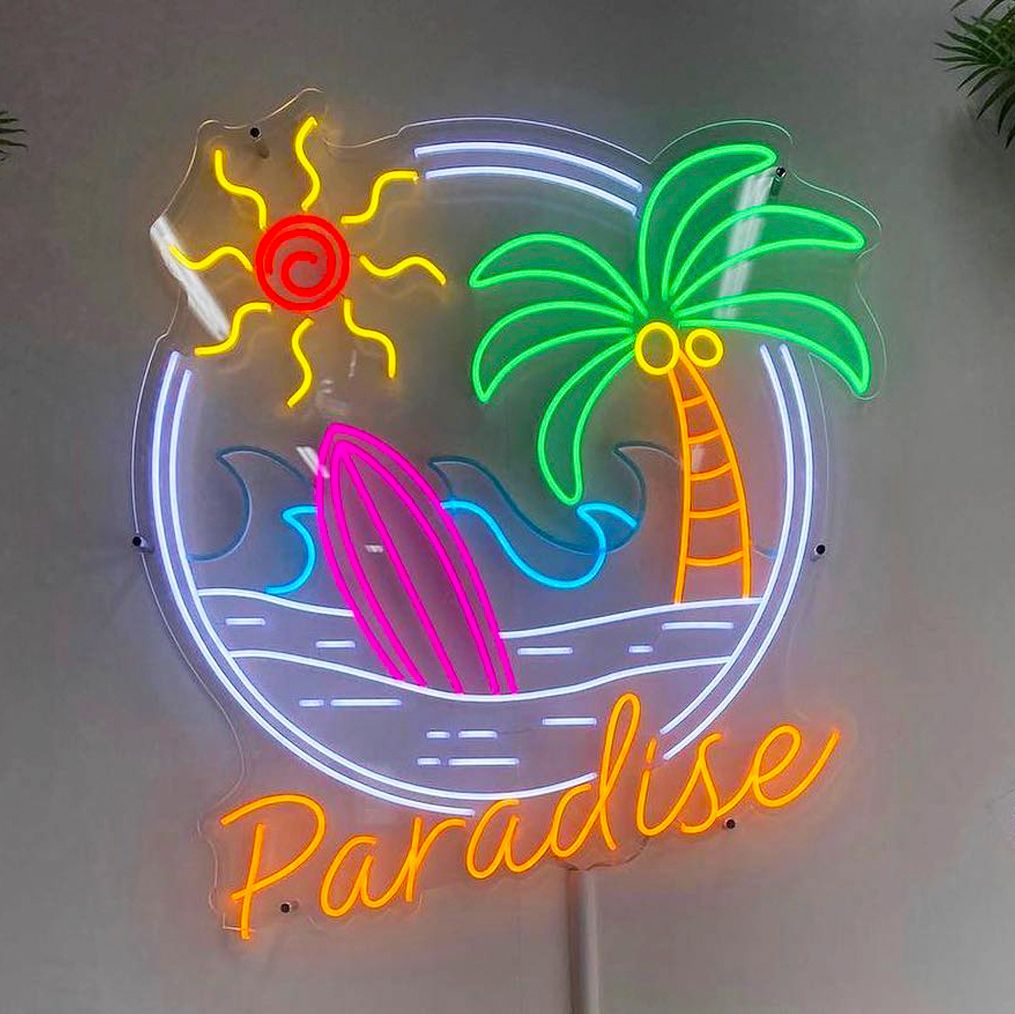 Palm Tree Sunset Wave Tropical Paradise Neon Sign