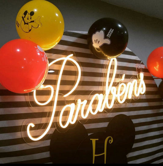 Parabens Portuguese Congratulations Party Neon Sign