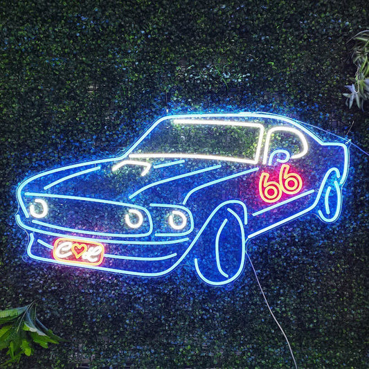 Race Car Route 66 Neon Sign