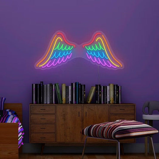 Rainbow Angel Wings Neon Sign