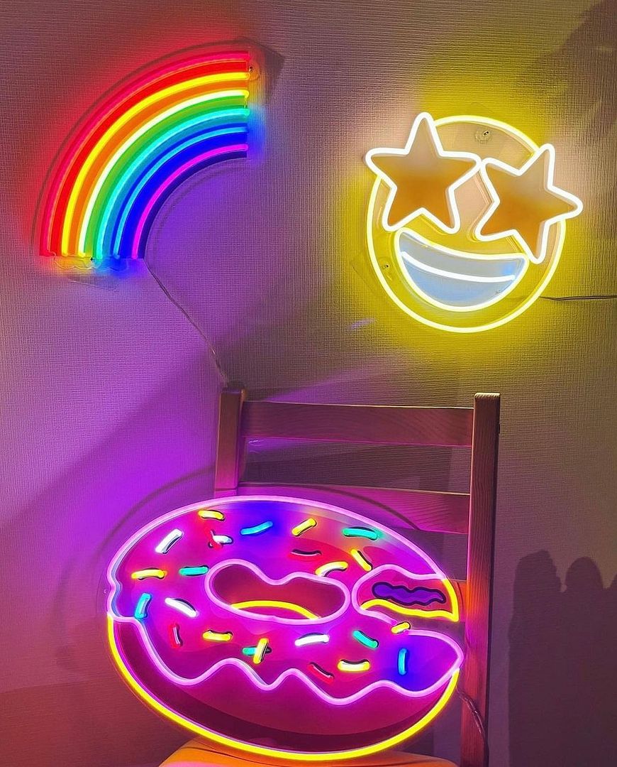 Rainbow, Eyes Stars, Donut, Emoji Neon Sign