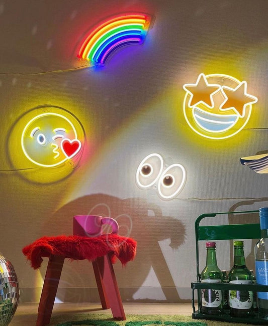 Rainbow, Kissy Face, Eyes Stars, Eyes, Emoji Neon Sign