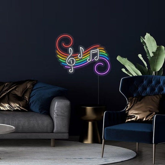 Rainbow Music Notes Neon Sign