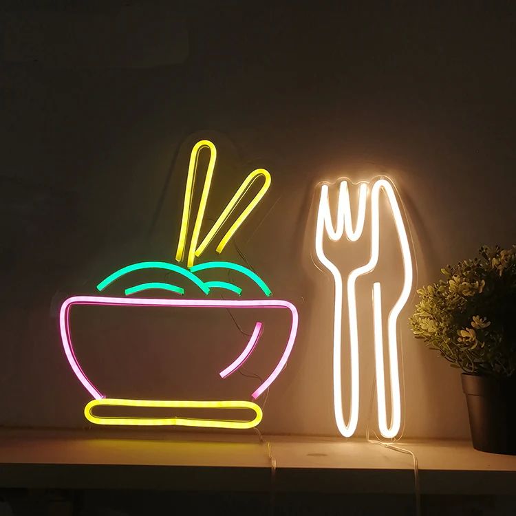 Ramen Knife and Fork Restaurant Neon Sign