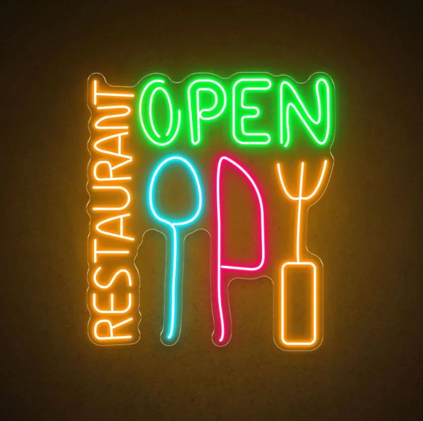 Restaurant Open Shop Fork Neon Sign
