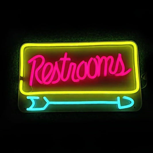 Restrooms Arrow Neon Signs, Neon Lights, LED Neon Signs for Room, Bars Light Up Signs, Cool Neon Light Signs, Neon Wall Lights