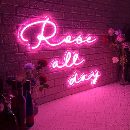 Rose All Day Neon Signs, Plug-in or Battery Powered Neon Lights