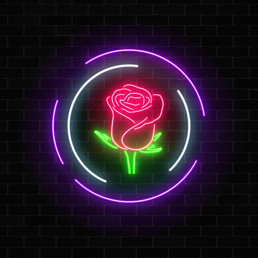 Rose in Round Neon Sign