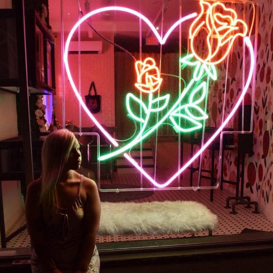 Rose Love Heart Neon Sign