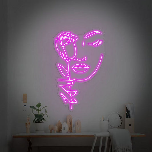 Rose and Woman Neon Sign