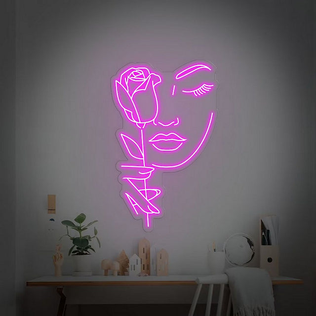 Rose and Woman LED Neon Sign for Salon light up sign