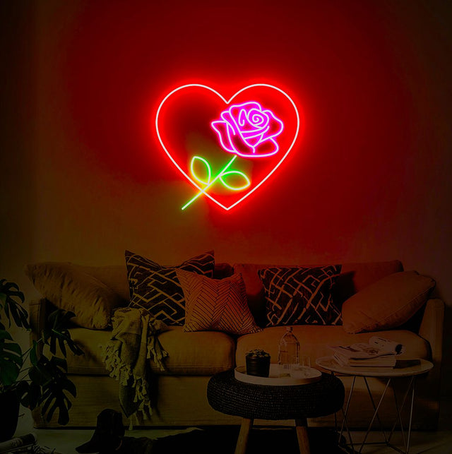 Love Heart Rose LED Neon Sign for Wedding light up sign