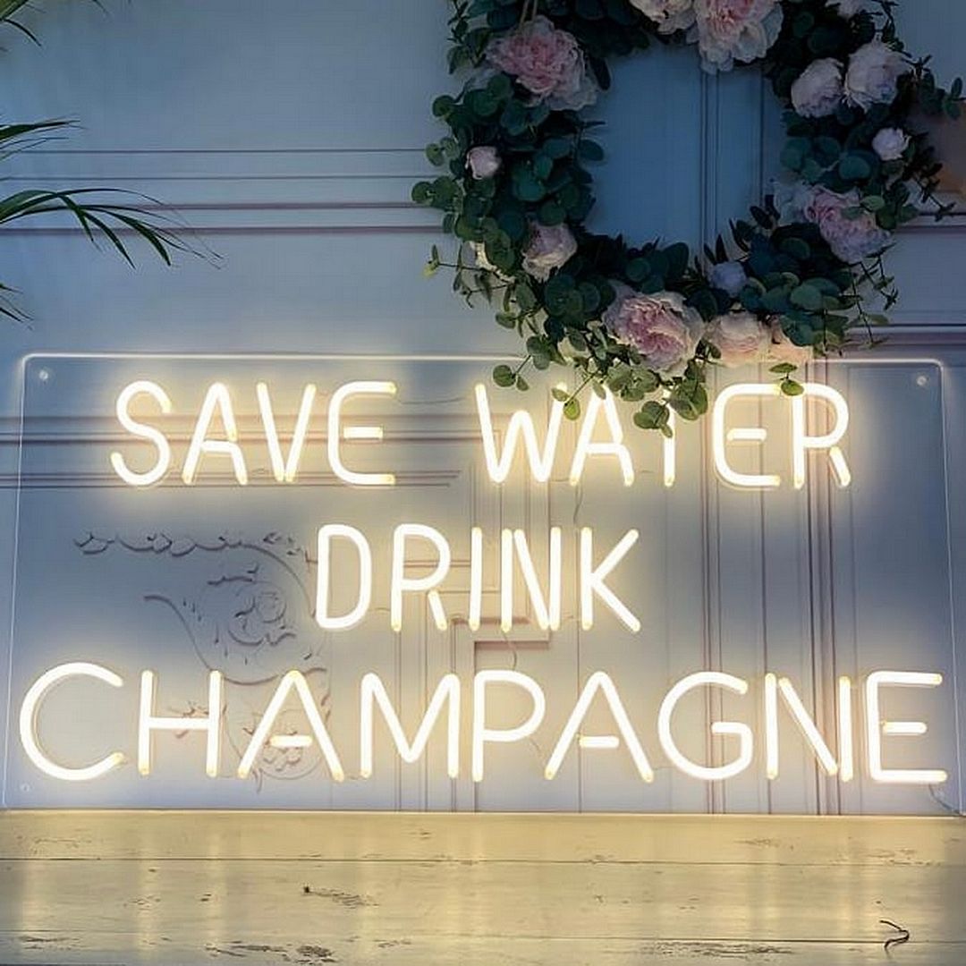 Save Water Drink Champagne Neon Sign