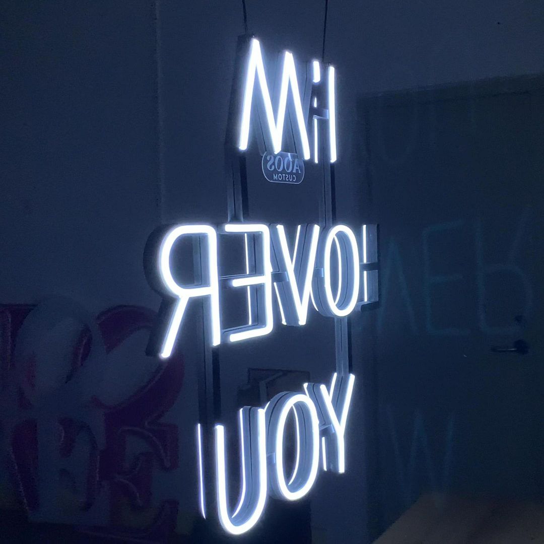 Sculpt Neon Sign Mirrored Hidden Messages: I Love You and I'm Over You