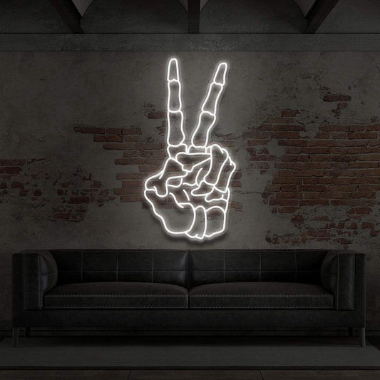 Skeleton Peace Gesture Neon Sign