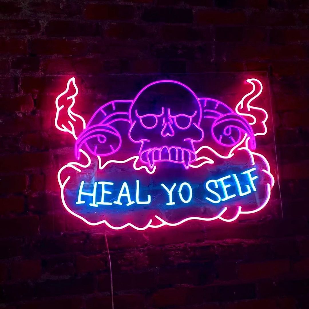 Skeleton Tattoos Heal Yo Self Neon Sign