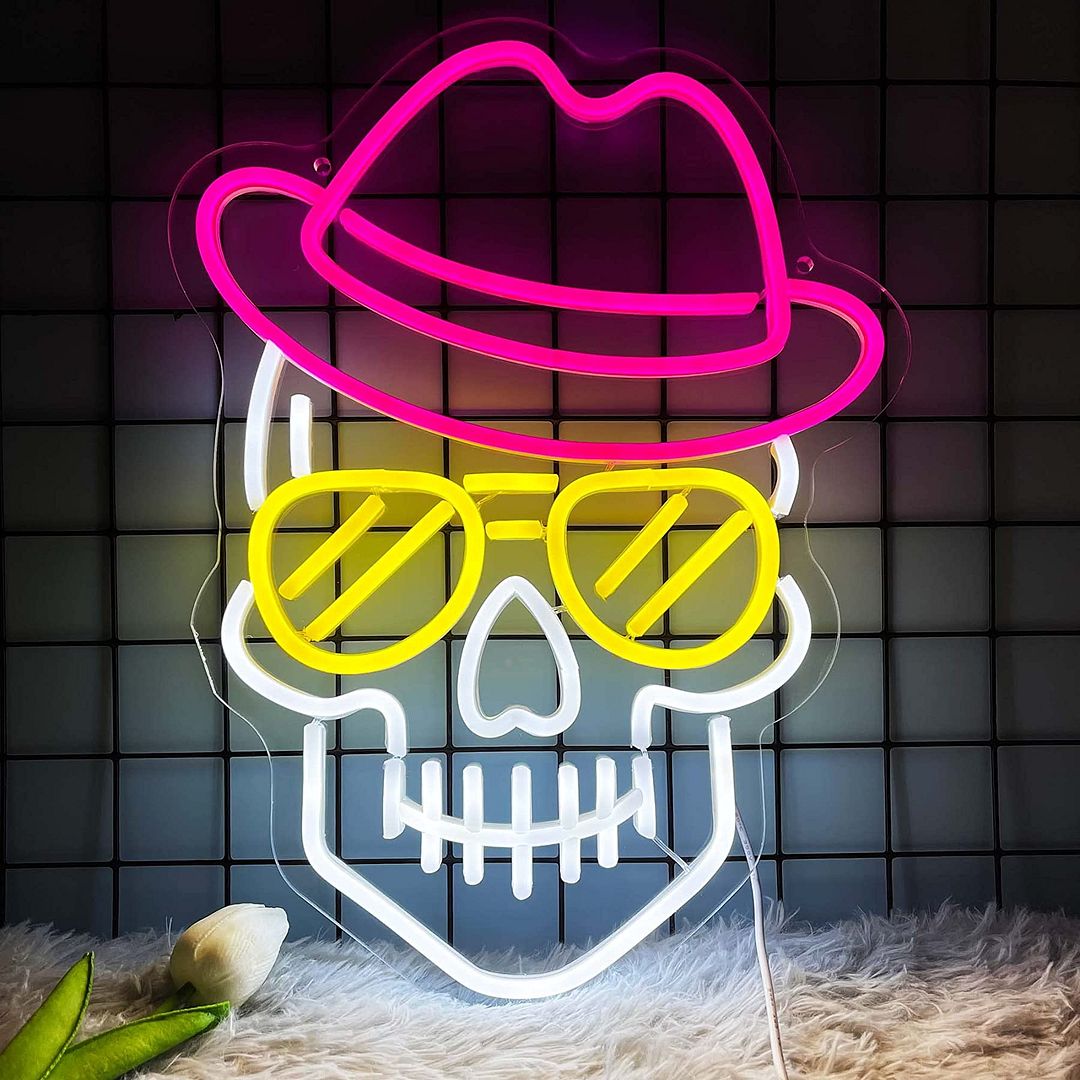 Custom Made Neon Signs, Skull Face Cool Neon Sign, LED Business Sign ...