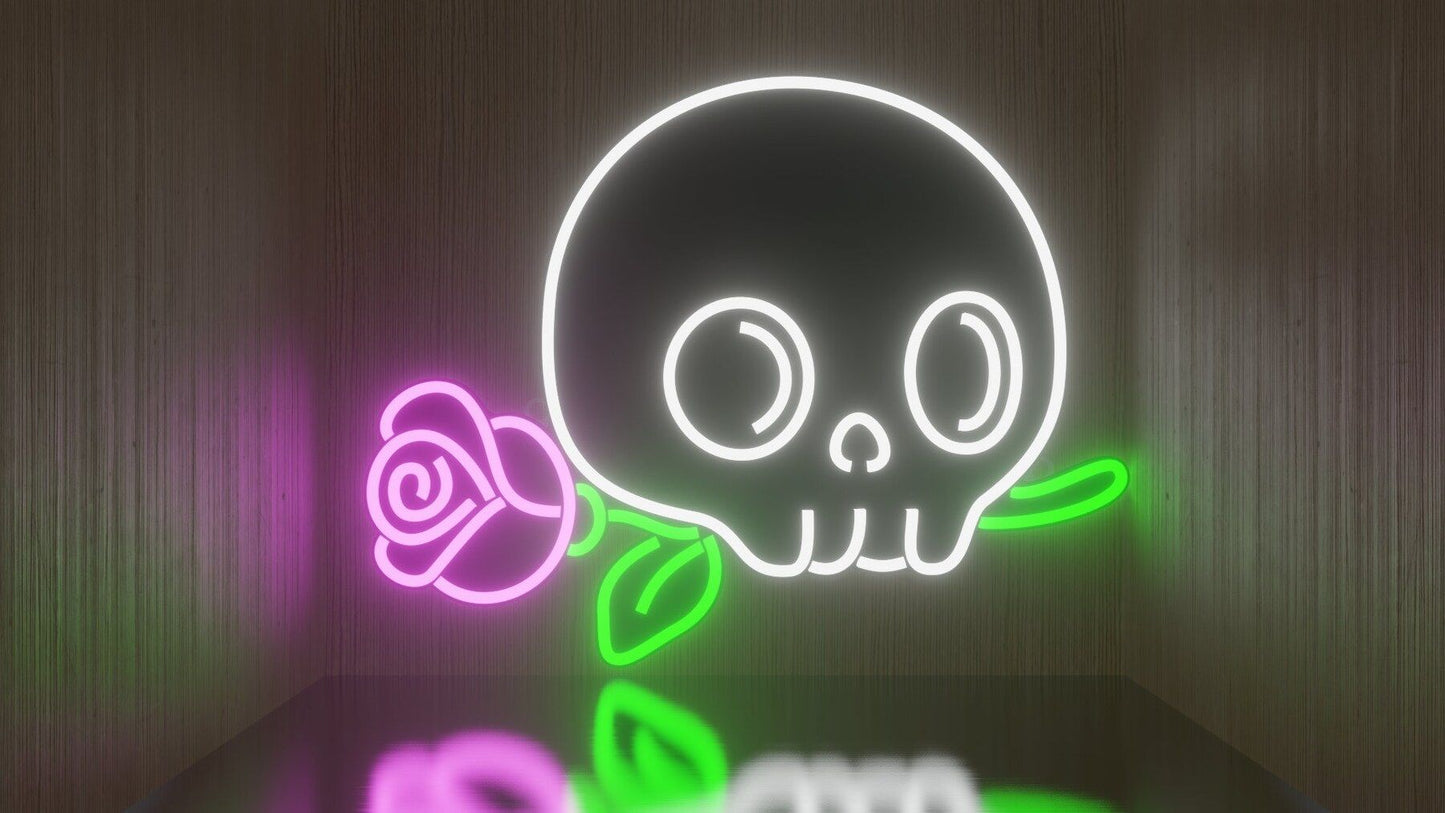Skull and Rose Neon Sign
