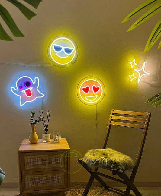 Stars, Ghosts, Cool, Heart Eyes, Emoji Neon Sign