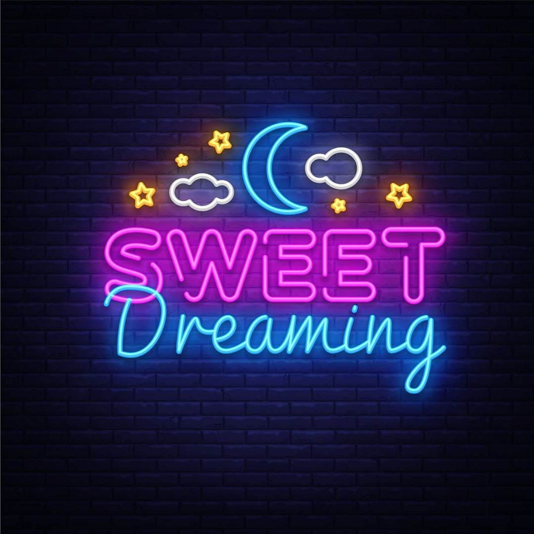 Sweet Dreaming Goodnight Moon Stars and Clouds Neon Sign