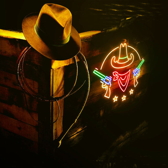 Texan Western Cowboy Hat Gun LED Neon Sign for Bar light up sign
