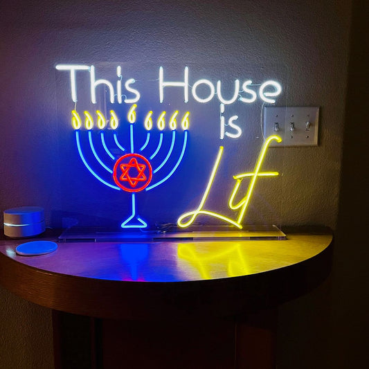 This House is Lif Hanukkah Neon Sign