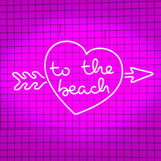 To The Beach Heart with Arrow Neon Signs, Plug-in or Battery Powered Neon Lights