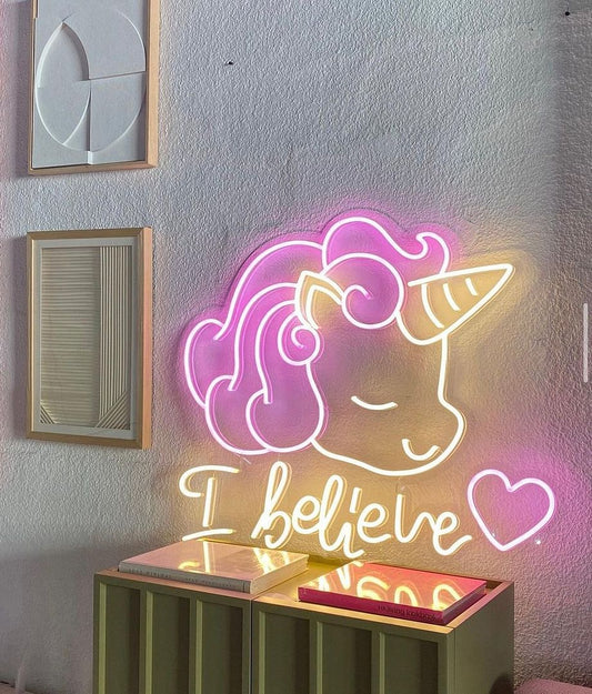 Unicorn I Believe Heart Neon Sign