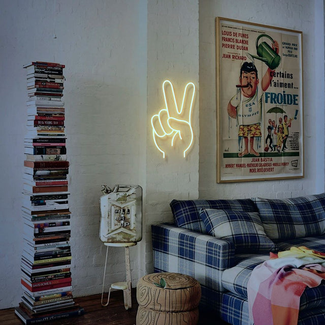 Victory Gesture V LED Neon Sign for Office light up sign